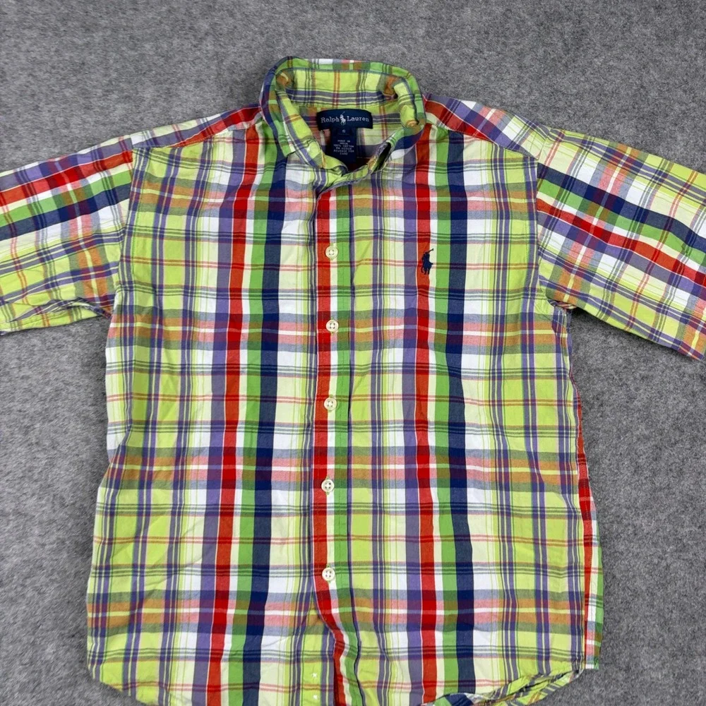 Ralph Lauren Button Down Shirt Boys Small Multi Color Plaid Short Sleeve